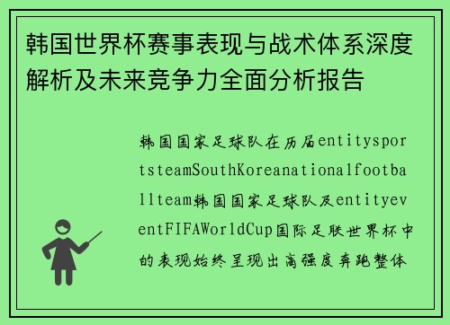 韩国世界杯赛事表现与战术体系深度解析及未来竞争力全面分析报告